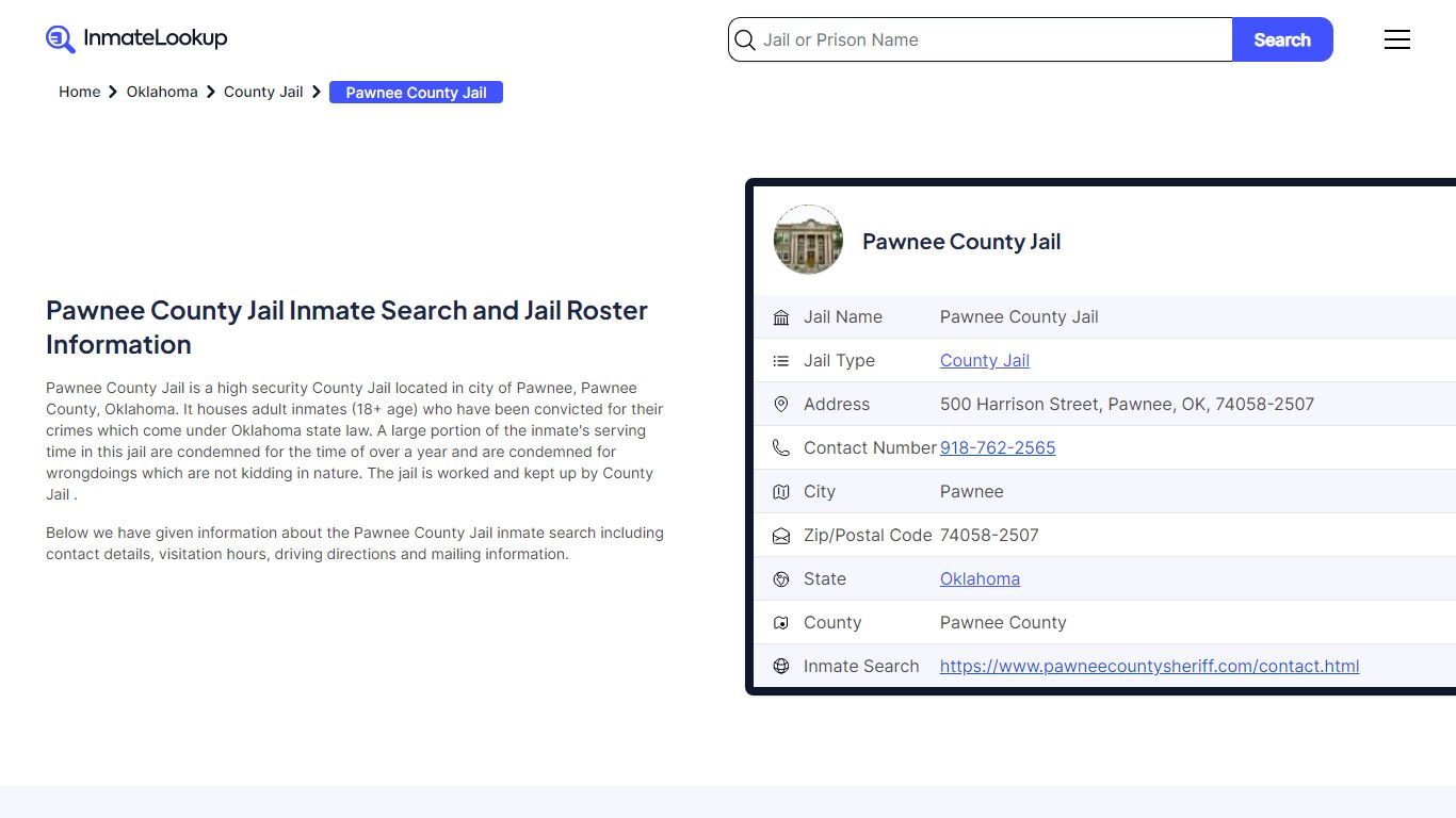 Pawnee County Jail Inmate Search - Pawnee Oklahoma - Inmate Lookup